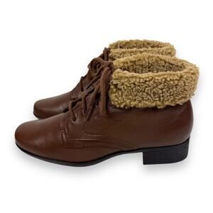 90's LIZ BAKER brown leather shearling cuff ankle boots